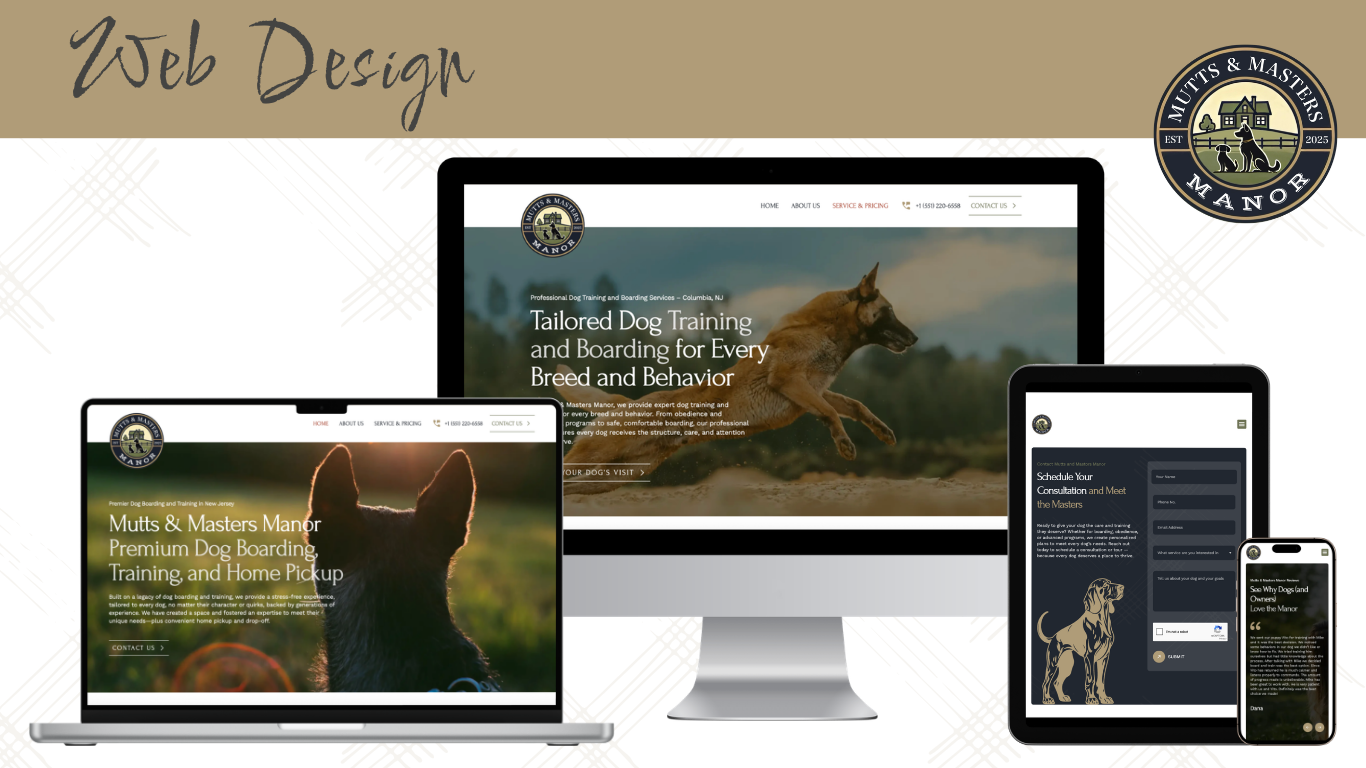 mutts & masters manor - dog trainer marketing case study - branding and web design