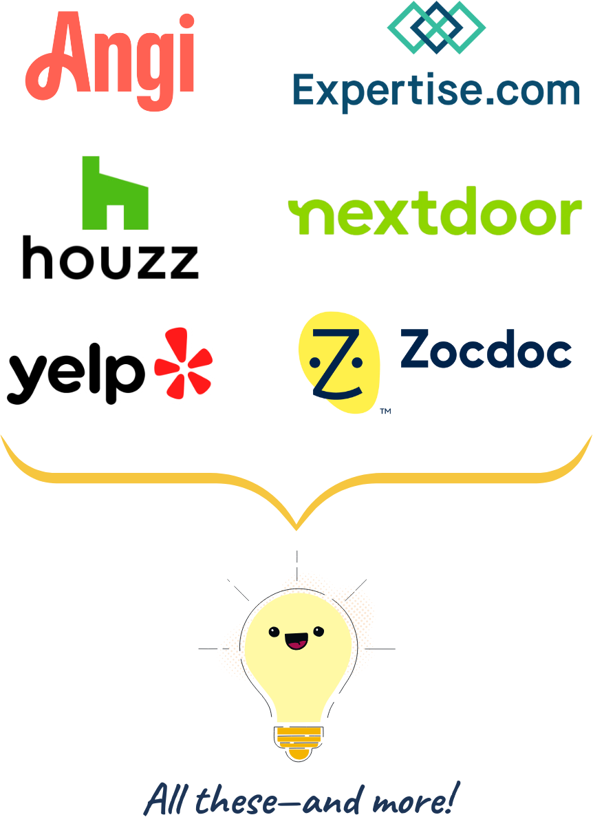 Integration partners — Angi, Expertise.com, houzz, nextdoor, yelp, Zocdoc — all these and more!